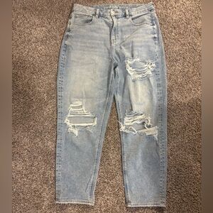 American Eagle Outfitters Light Wash Distressed Curvy Mom Jeans (12)